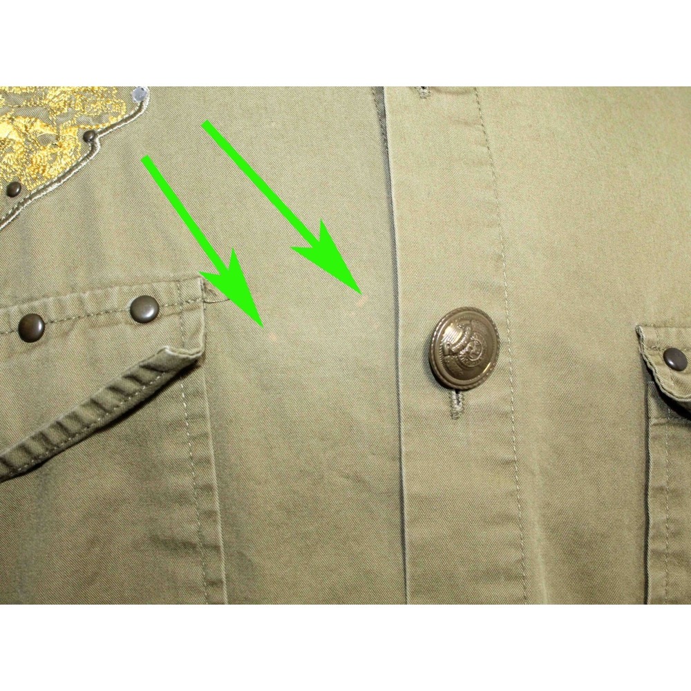 Hama Denim Y2K Military Embellished Button‎ Up Long Sleeve Shirt Mens Size XL - Picture 10 of 11